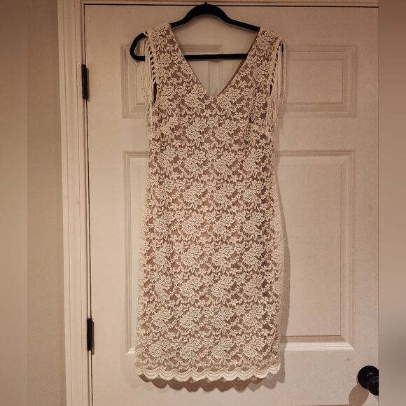 Connected Apparel white lace layered fringe sleeveless dress Size 10 - Picture 1 of 4
